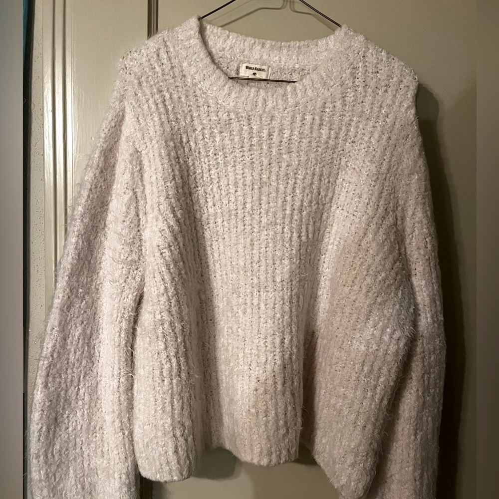 Fluffy sparkly sweater from World Market. Size: One Size, Color: Sparkly White.
